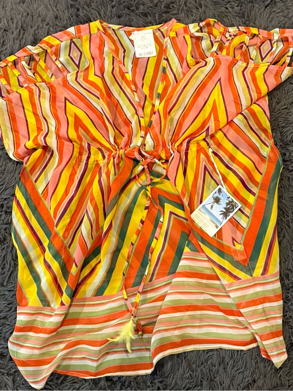 Violet Kay Bright Multicolor Striped Tie-Front Beach Coverup